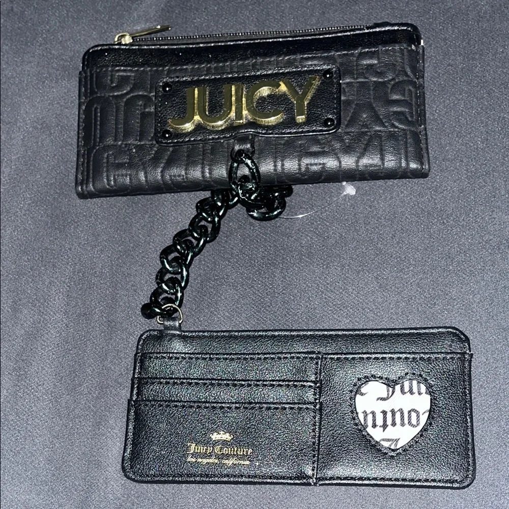 Juicy Couture Black Embossed Clutch with Chained removable card holder - Picture 6 of 7